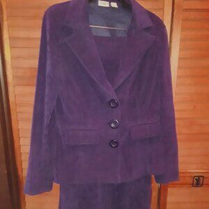 CATO SZ 8 Purple Suede Jacket & Midi Skirt Suit Set Business Career Soft!